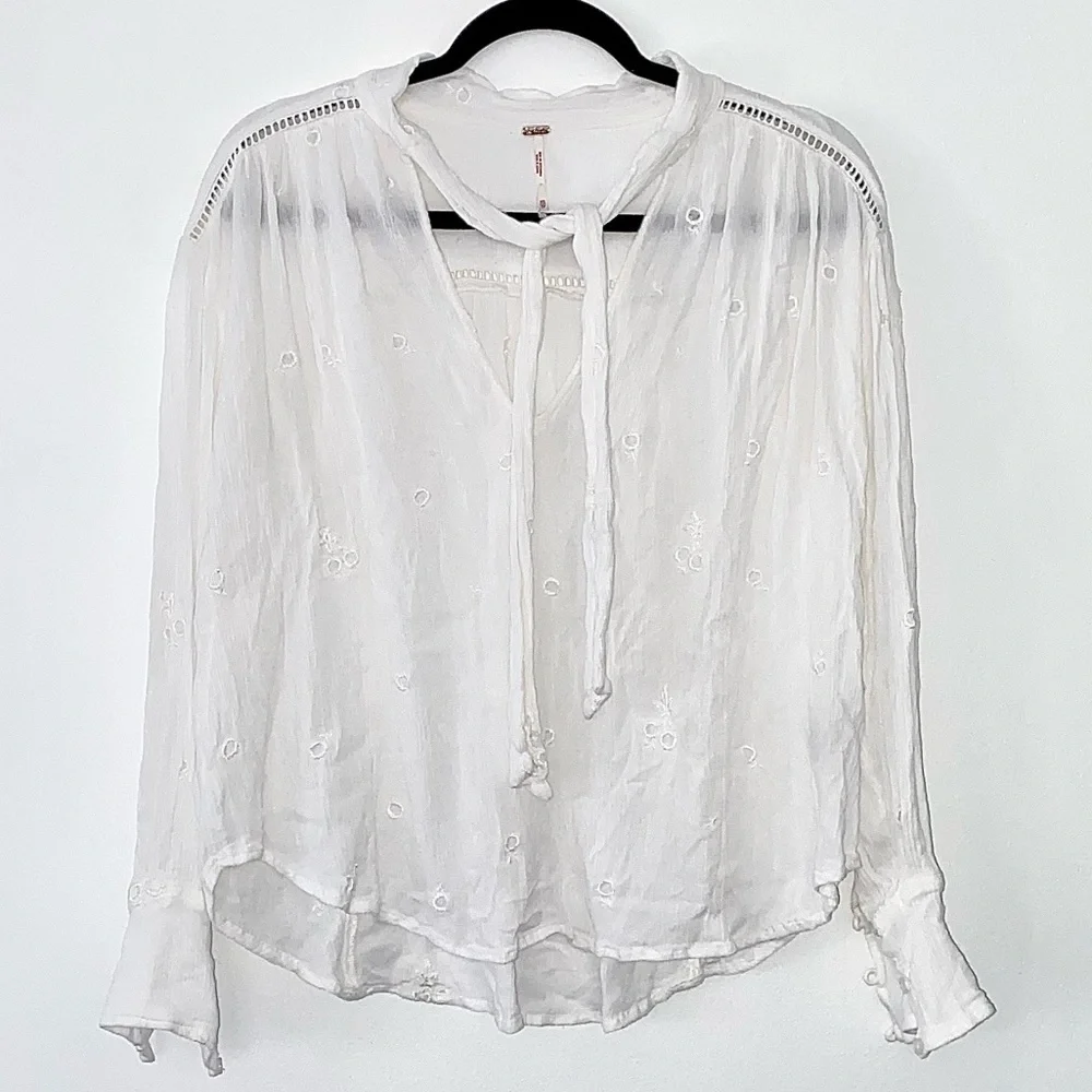 Nwot Free People Wishful Moments Ivory Bohemian Long Sleeve Blouse XS